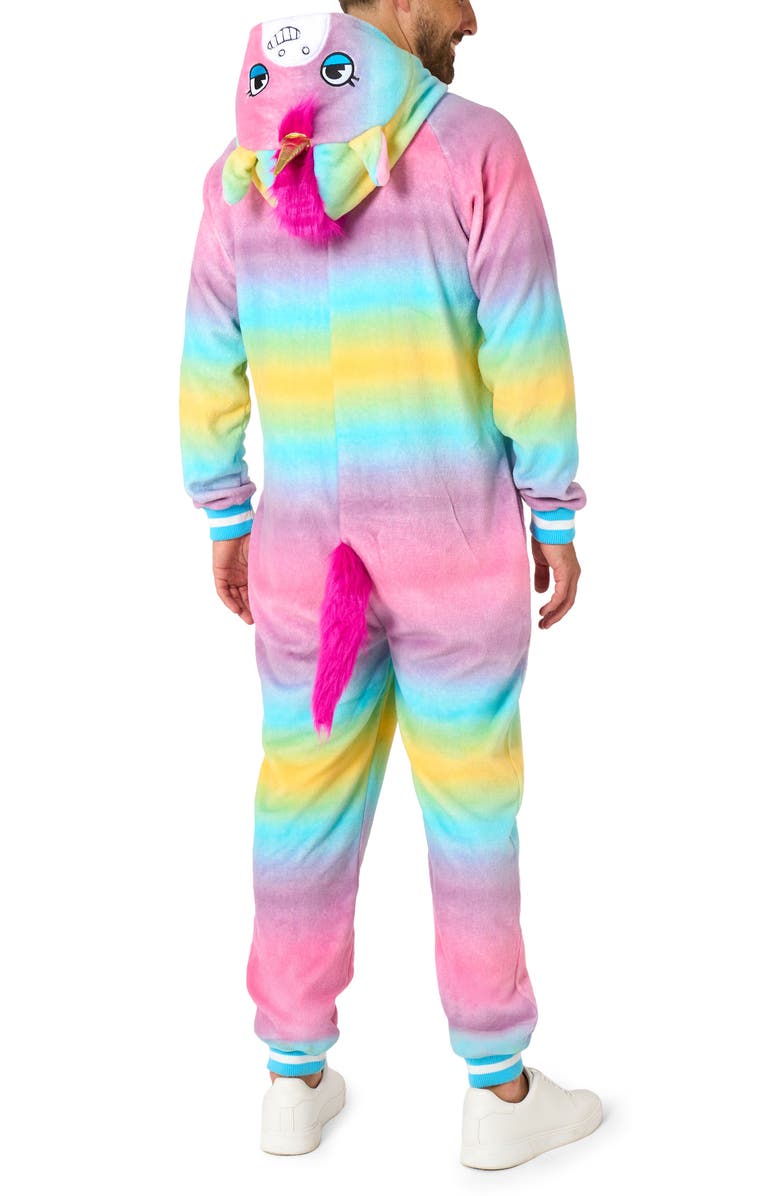 OppoSuits Unicorn Hooded Fleece Costume Jumpsuit, Alternate, color, Pink/ White Multi