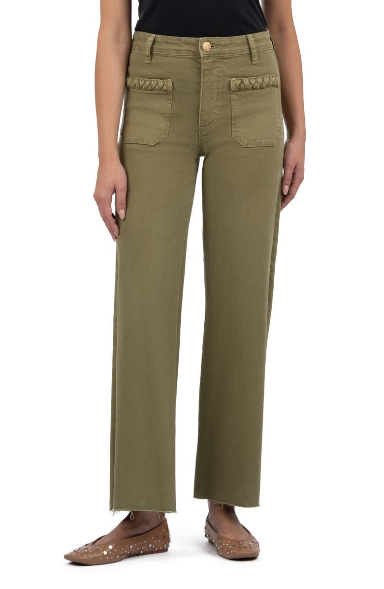 KUT from the Kloth Meg Braid Pocket Raw Hem High Waist Ankle Wide Leg Jeans, Main, color, 