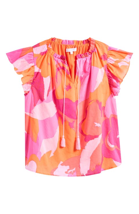 Merim Deniza Floral Split Neck Cotton Top