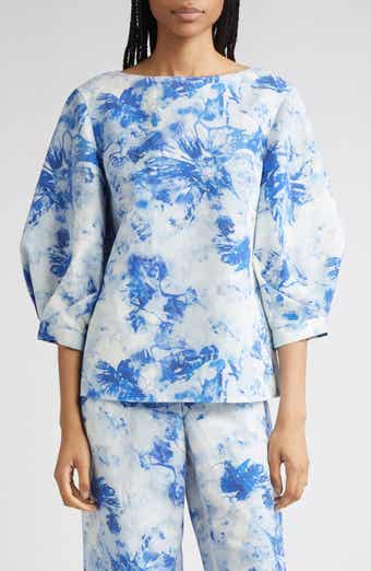 Lafayette 148 New York Floral Balloon Sleeve Silk & Linen Blouse