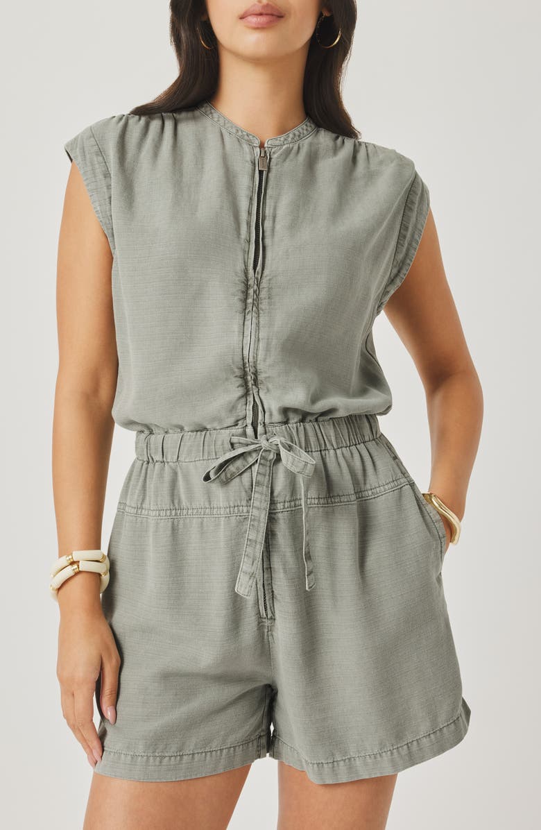 Splendid Rosalie Tie Waist Romper, Alternate, color, Eucalyptus Green
