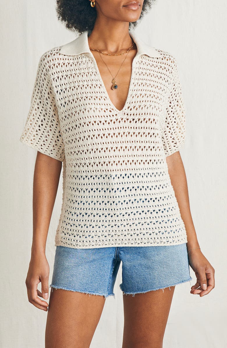 Faherty Nusa Crochet Polo Sweater, Main, color, 