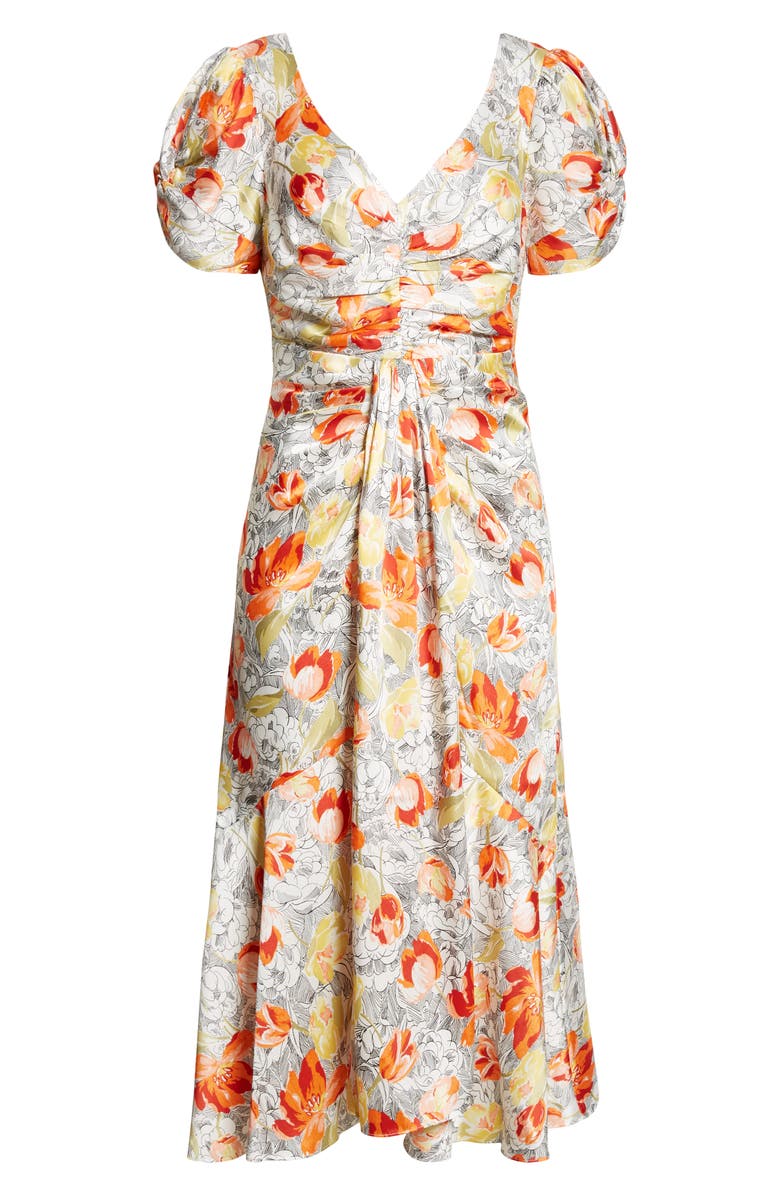 Cinq à Sept Floral Center Ruched Button Front Dress, Alternate, color, Ivory Multi