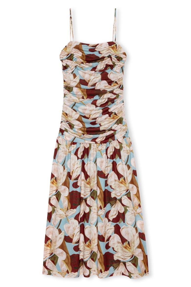Dolly Floral Ruched Midi Dress, Alternate, color, PLUMERIA