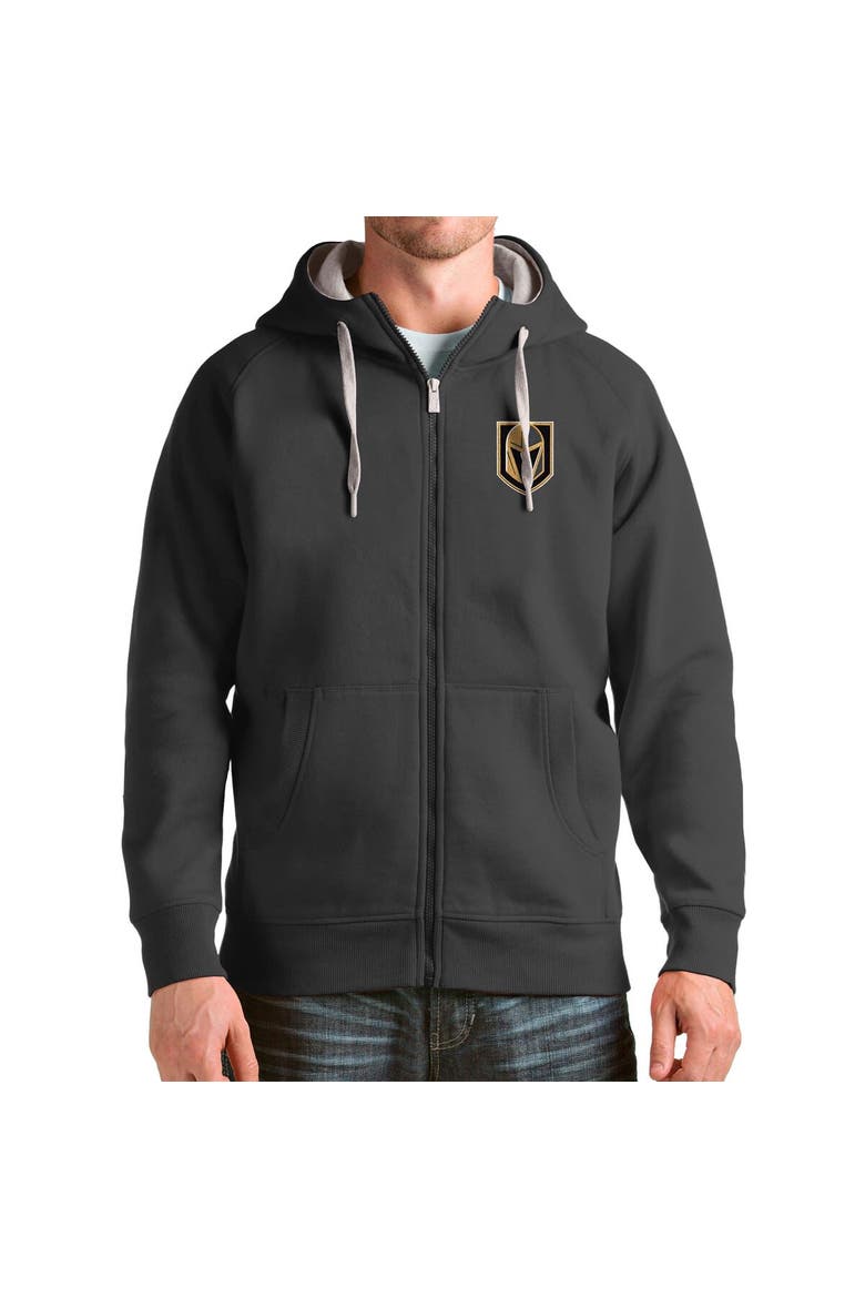Men's Antigua Charcoal Vegas Golden Knights Logo Victory Full-Zip Hoodie, Main, color, Charcoal