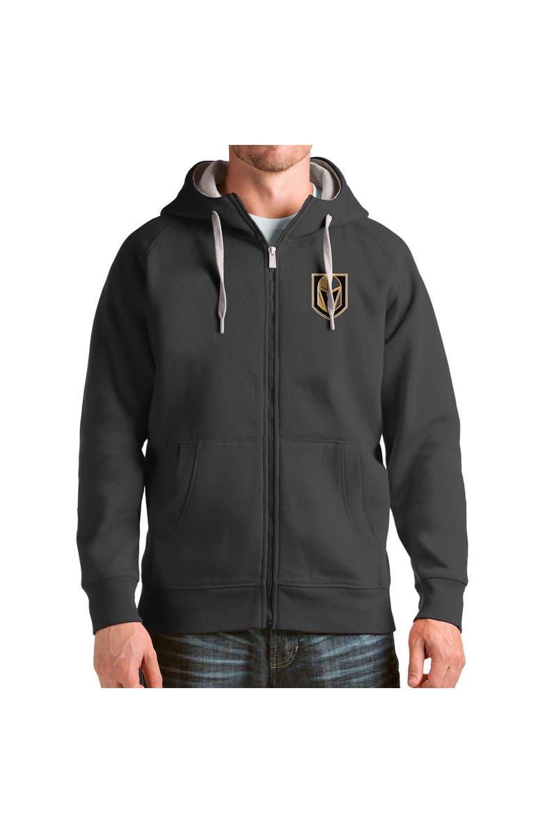 ANTIGUA Men's Antigua Charcoal Vegas Golden Knights Logo Victory Full-Zip Hoodie, Main, color, Charcoal