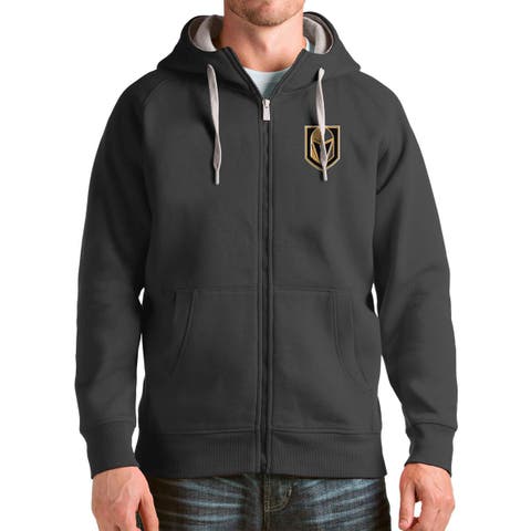 Men's Antigua Charcoal Vegas Golden Knights Logo Victory Full-Zip Hoodie