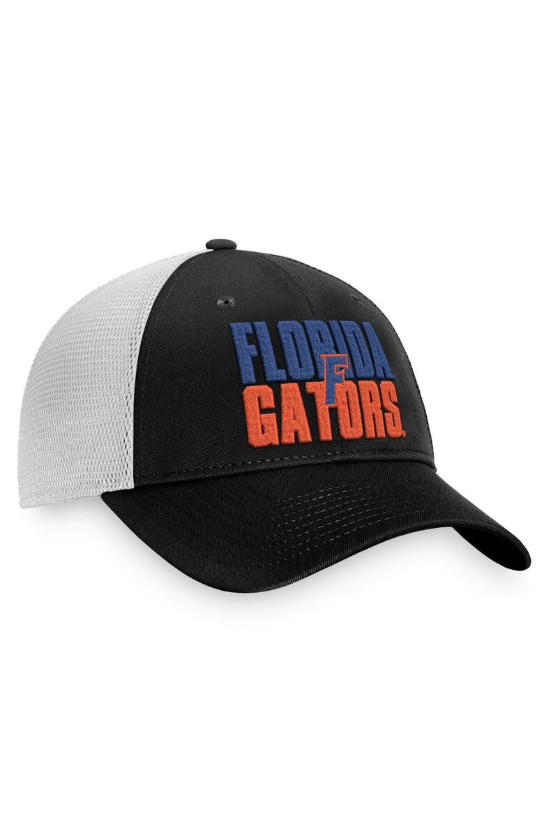 Men's Top of the World Black/White Florida Gators Stockpile Trucker Snapback Hat, Alternate, color, Black