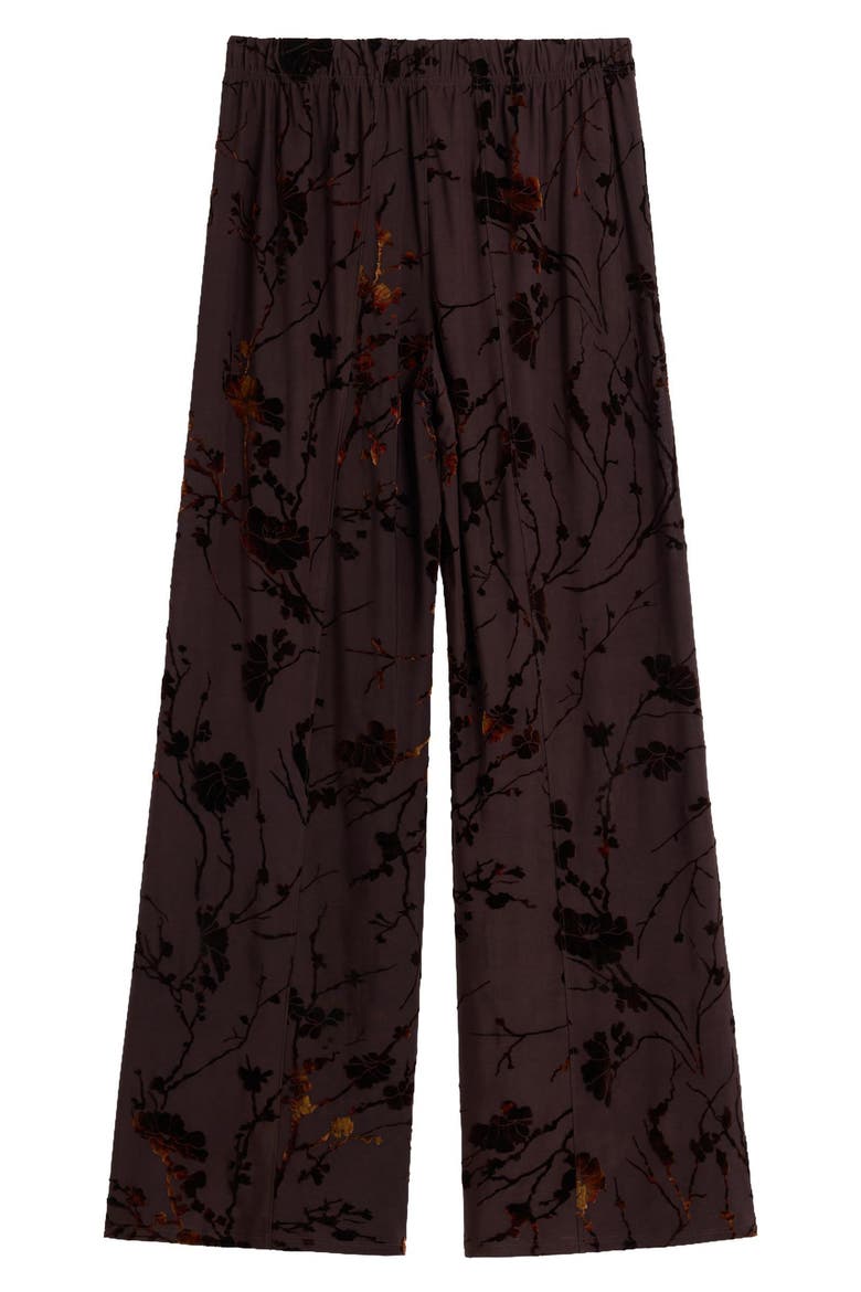 Burnout Floral Wide Leg Pants, Alternate, color, BROWN