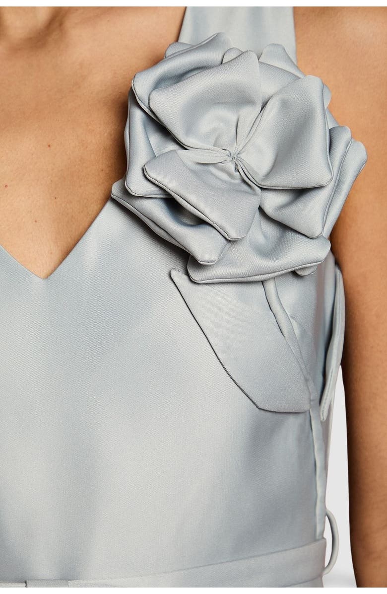 Coast Structured Satin 3D Corsage Midi Dress, Alternate, color, Silver