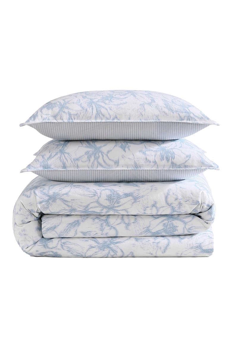 Ethereal Floral Cotton Slub Duvet Cover & Shams Set, Main, color, PASTEL BLUE