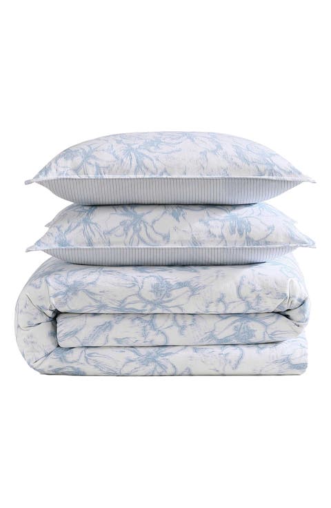 Ethereal Floral Cotton Slub Duvet Cover & Shams Set