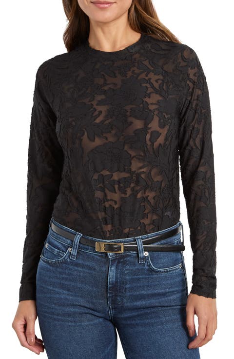 Cece Floral Semisheer Long Sleeve Top