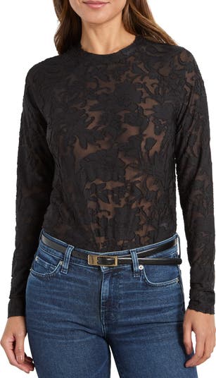 Cece Floral Semisheer Long Sleeve Top