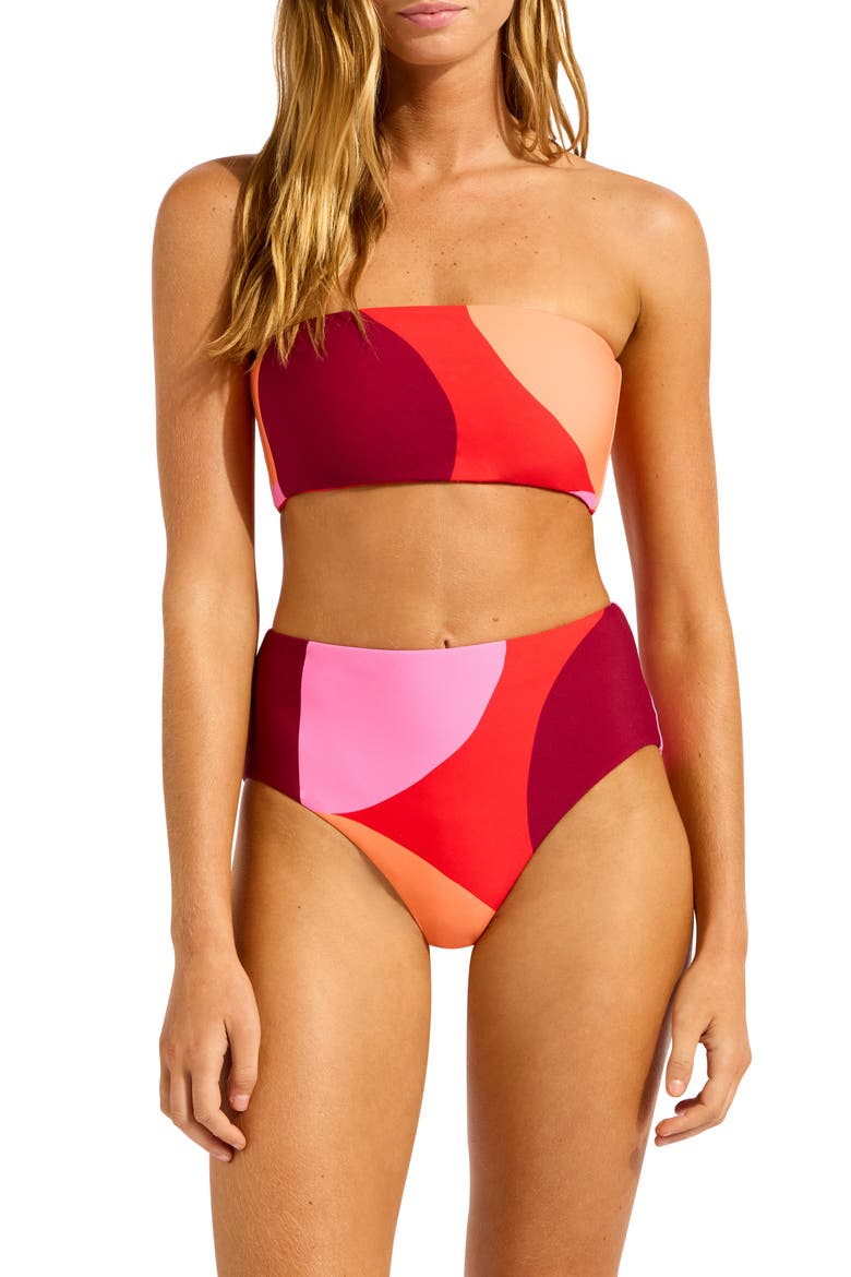 High Waist Bikini Bottoms, Alternate, color, FLAME