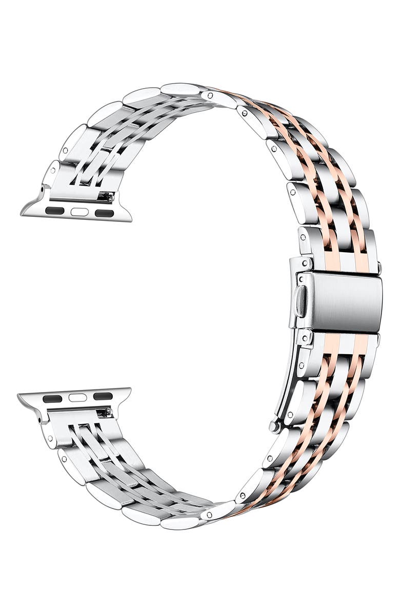 The Posh Tech Rainey Silver/Rose Gold Stainless Steel Band for Apple Watch, Alternate, color, Silver/ Rose Gold