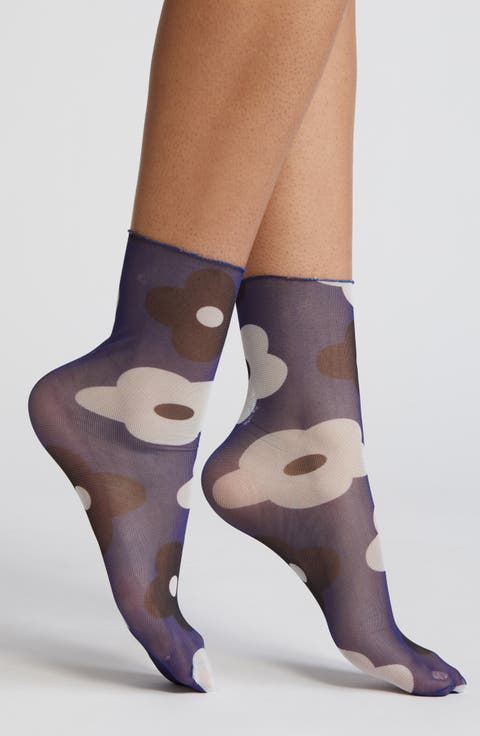 Retro Floral Mesh Socks