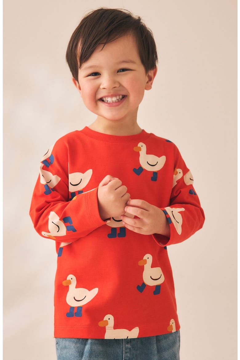 Kids' Duck Print Long Sleeve T-Shirt, Alternate, color, RED