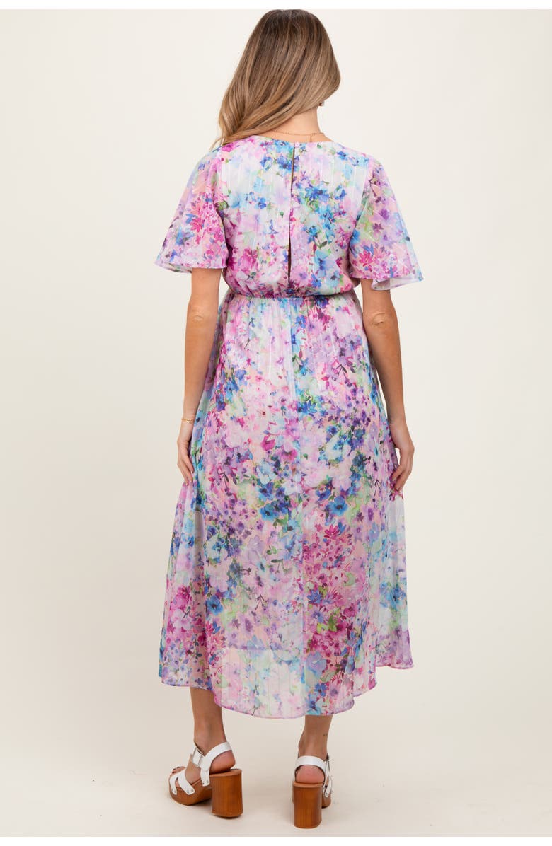 PinkBlush Watercolor Floral Flutter Sleeve Midi Dress, Alternate, color, Light Pink