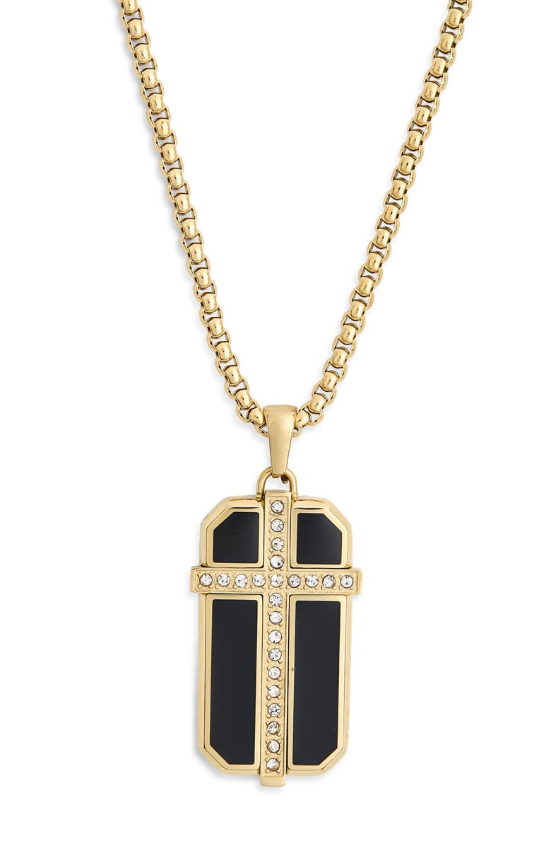 AMERICAN EXCHANGE Men's Cubic Zirconia Cross Dog Tag Pendant Necklace, Main, color, Gold