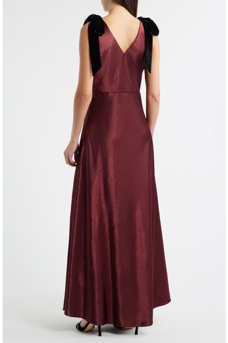 Holly Velvet Tie Hammered Satin Gown, Alternate, color, BURGUNDY