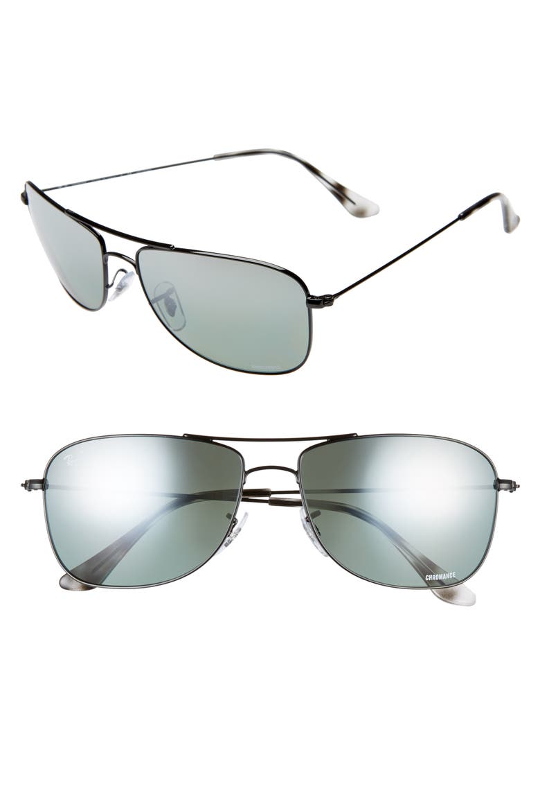 59mm Chromance Aviator Sunglasses, Main, color, BLACK