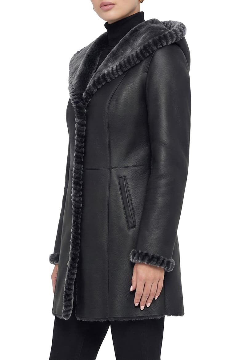 Merino Genuine Shearling Parka With Whipstitch Trim, Alternate, color, BLACK BRISA