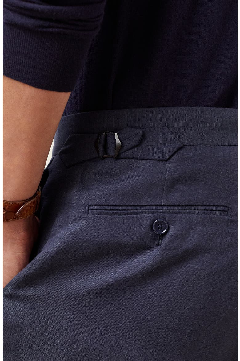 Gregory Flat Front Straight Fit Silk & Linen Pants, Alternate, color, NAVY