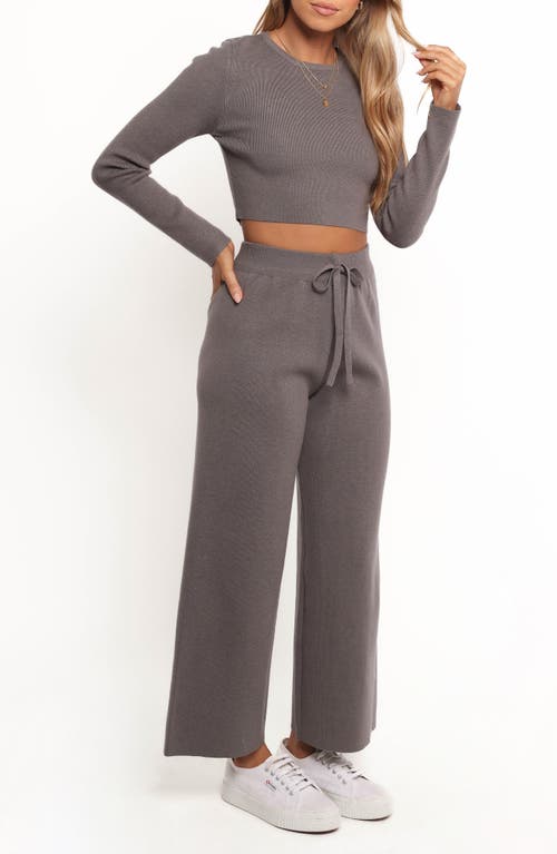 Petal And Pup Petal & Pup Ayers Long Sleeve Rib Top & Wide Leg Pants In Gray