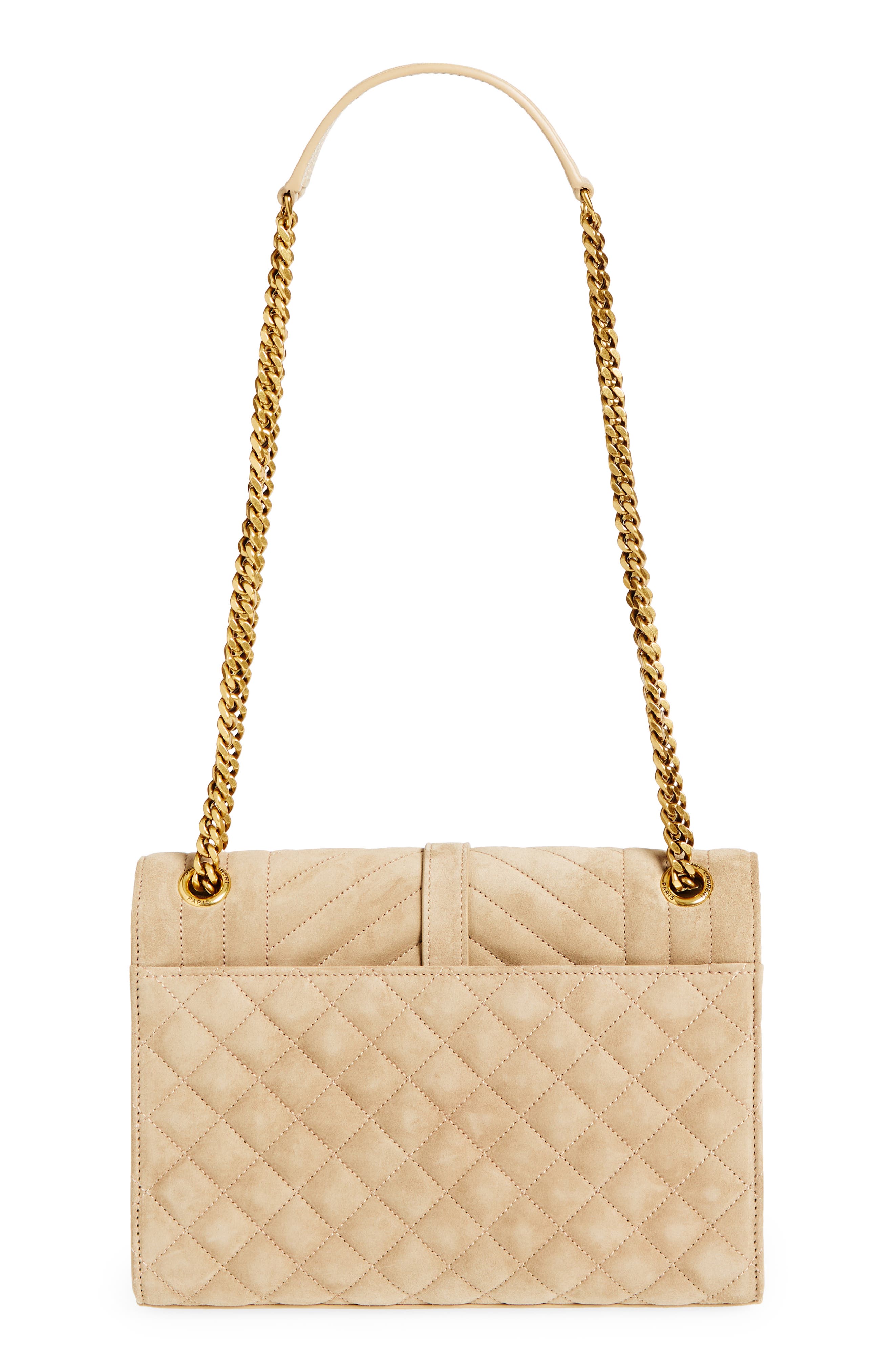 Saint Laurent Medium Envelope Suede Crossbody Bag, Alternate, color, Matt Gold
