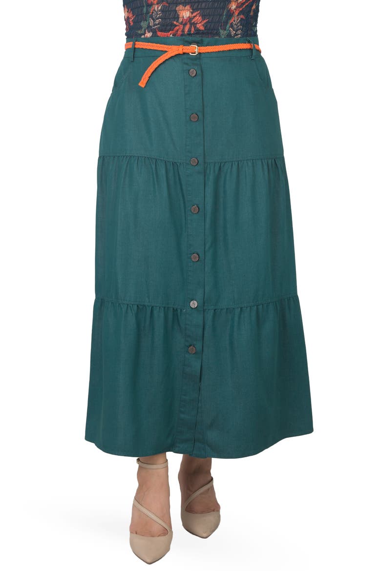 Denim Maxi Peasant Skirt, Main, color, OLIVE