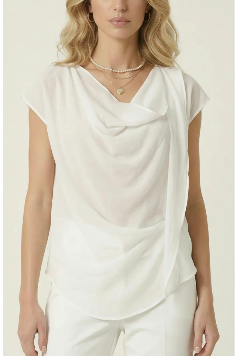 Draped Cowl Neck Top with Asymmetrical Overlay Detail, Main, color, Ivory