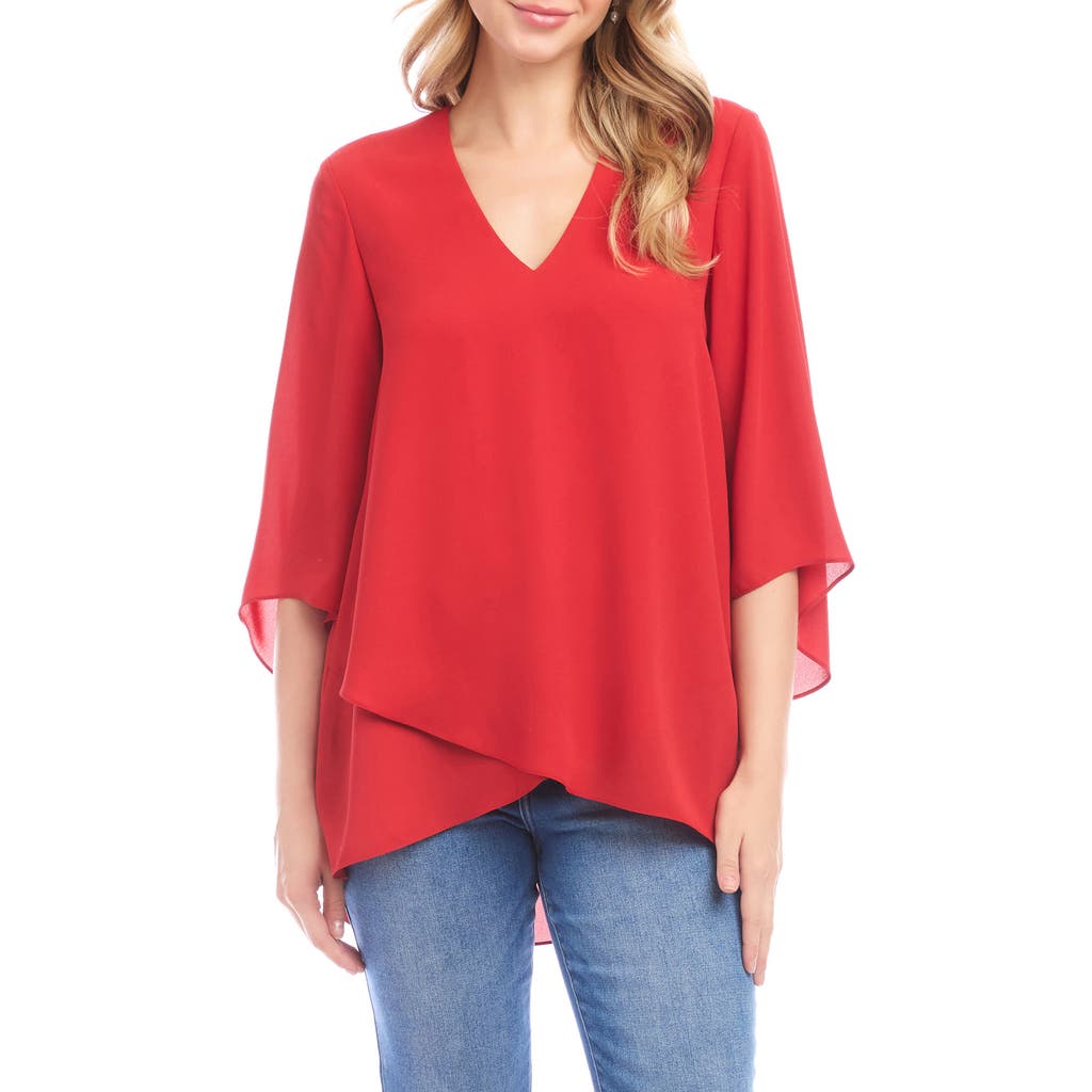 Karen Kane Crossover Hem Asymmetric Top In Red