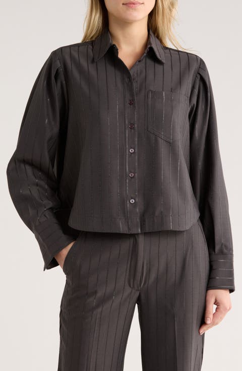 Estrella Sequin Stripe Button-Up Shirt