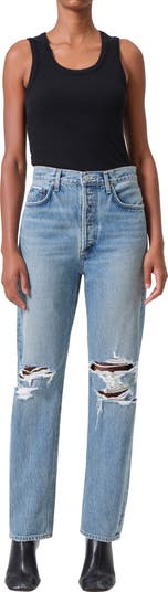 '90s Pinch Waist Ripped High Waist Straight Leg Jeans