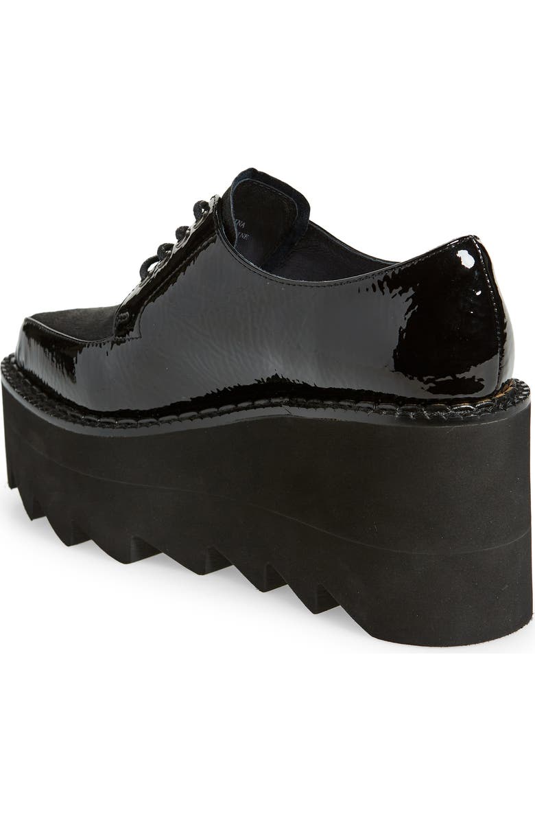 Jeffrey Campbell Leather & Genuine Calf Hair Wedge Platform Derby, Alternate, color, Black Patent/ Black Calf Hair