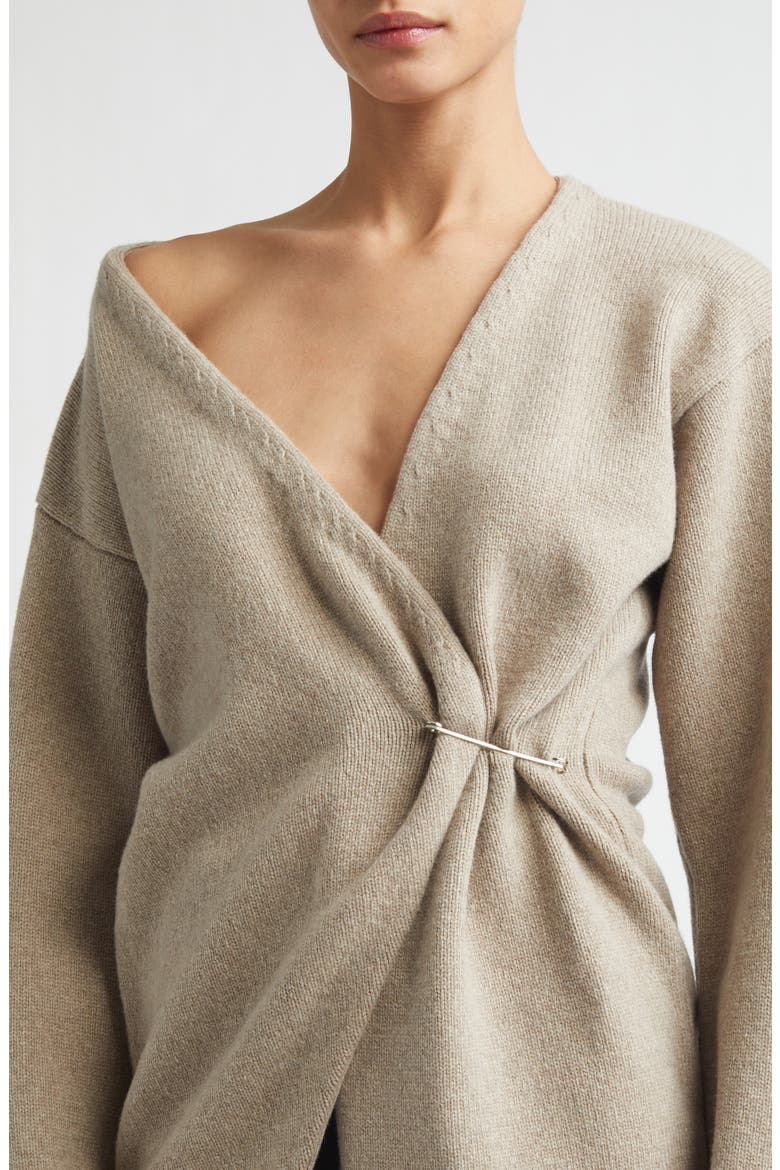 Safety Pin Off the Shoulder Wool & Cashmere Wrap Cardigan, Alternate, color, LIGHT TAUPE