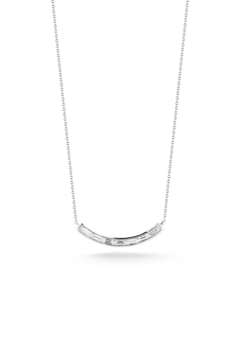 Sadia Curved Baguette Diamond Bar Necklace, Main, color, WHITE GOLD