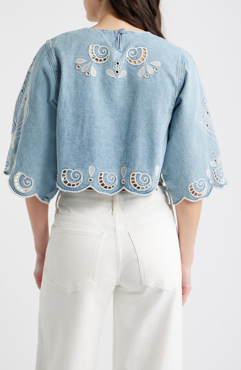 FARM Rio Richelieux Eyelet Detail Crop Denim Top, Alternate, color, Denim