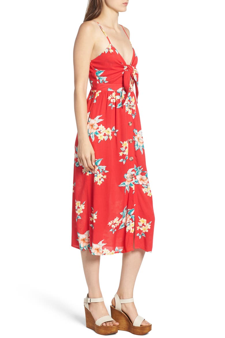 Button Front Keyhole Dress, Alternate, color, RED FLORAL