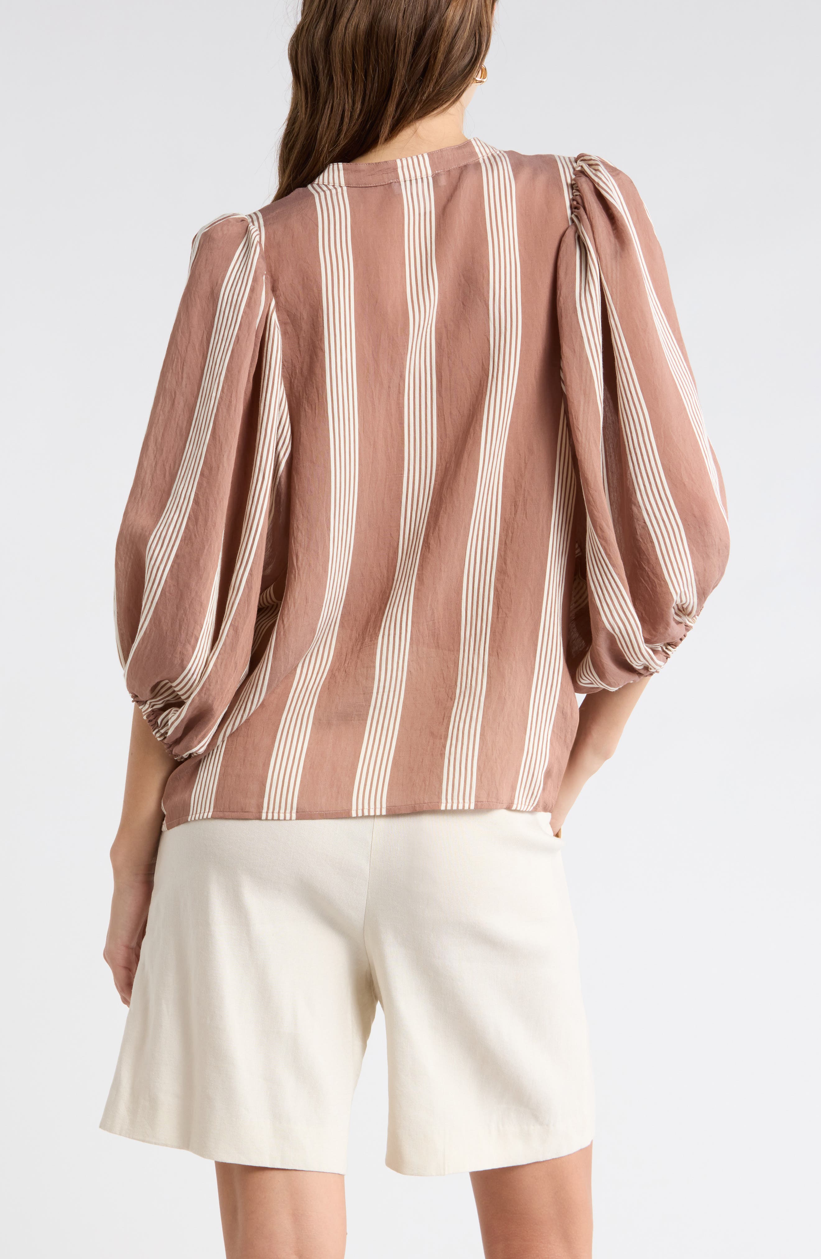 Stripe Balloon Sleeve Button-Up Shirt - image 2