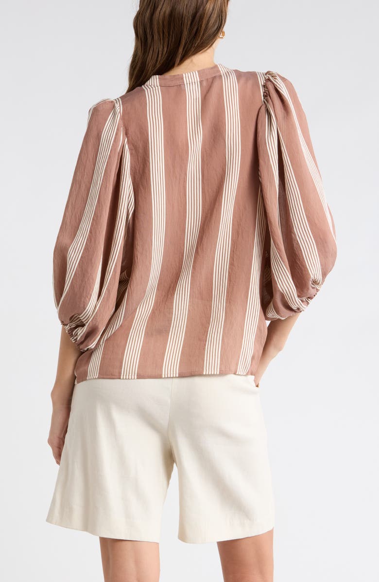 Nordstrom Stripe Balloon Sleeve Button-Up Shirt, Alternate, color, Brown- Ivory Delray Stripe