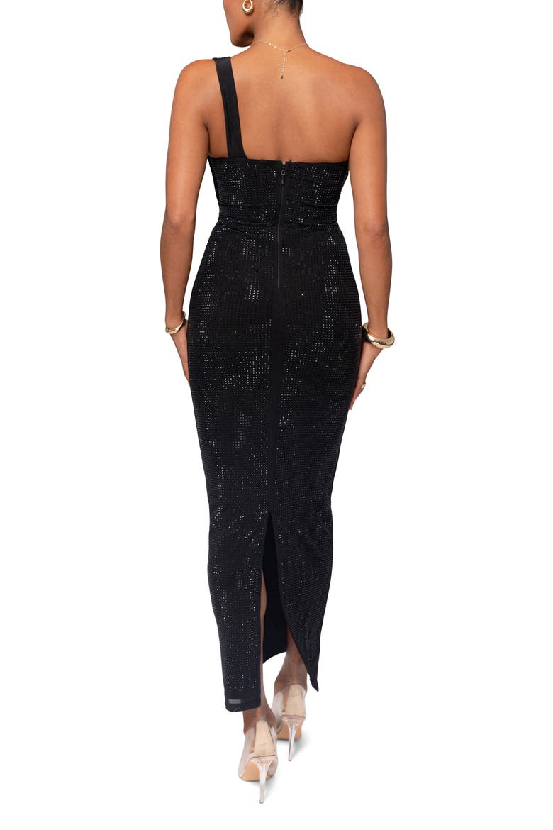 Krishna One-Shoulder Sparkle Mesh Cocktail Dress, Alternate, color, BLACK