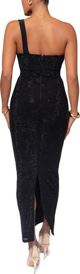 Krishna One-Shoulder Sparkle Mesh Cocktail Dress