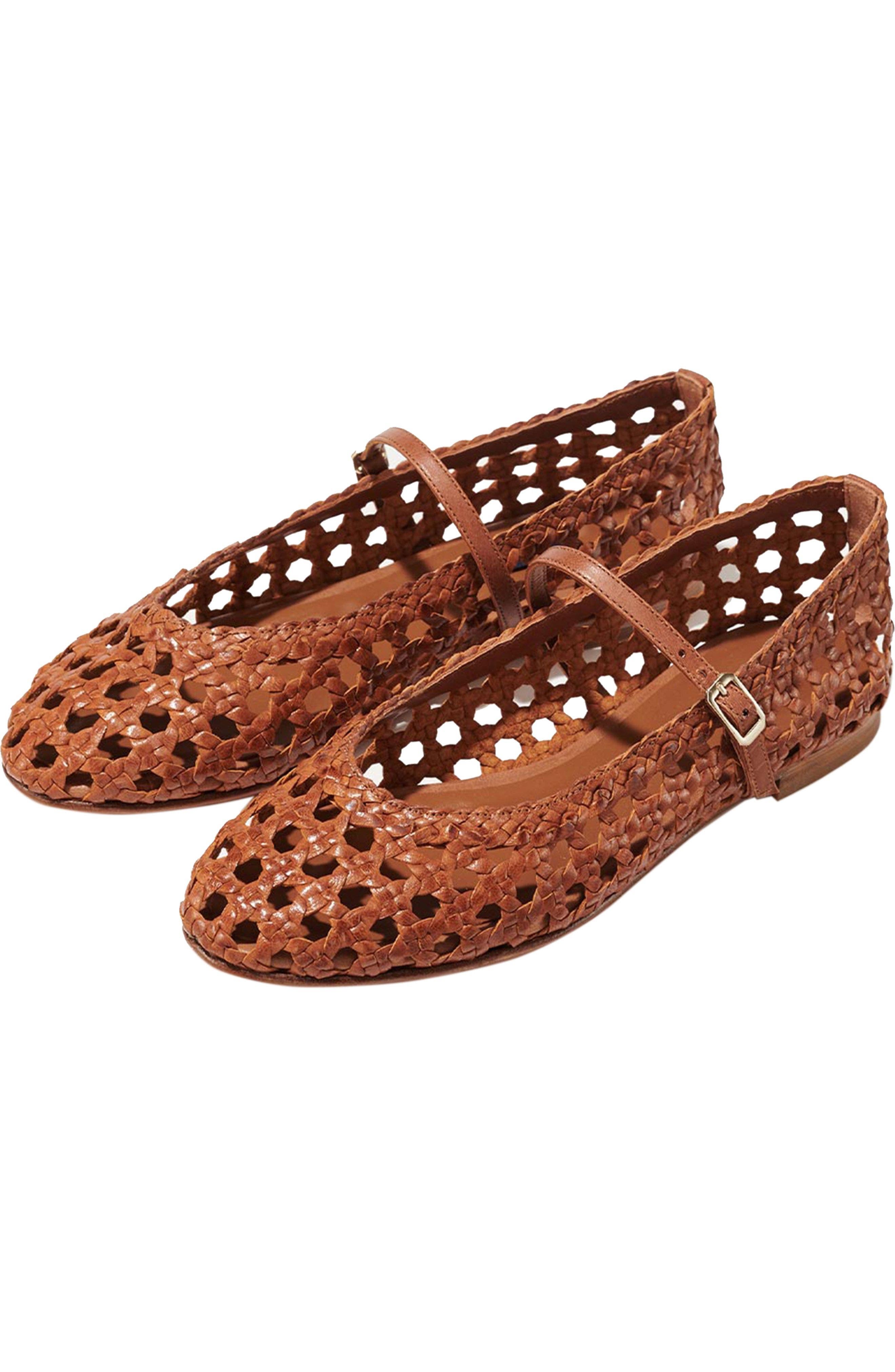 MARGAUX The Woven Demi Jane Flat, Alternate, color, Saddle Leather