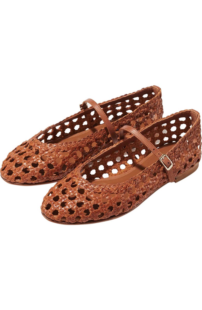 MARGAUX The Woven Demi Jane Flat, Alternate, color, Saddle Leather