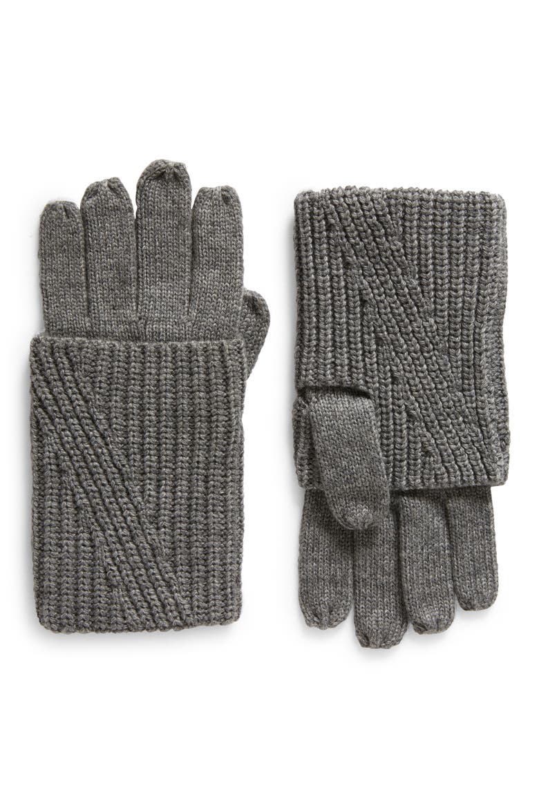 Traveling Foldable Cuff Knit Gloves, Main, color, GREY MARL