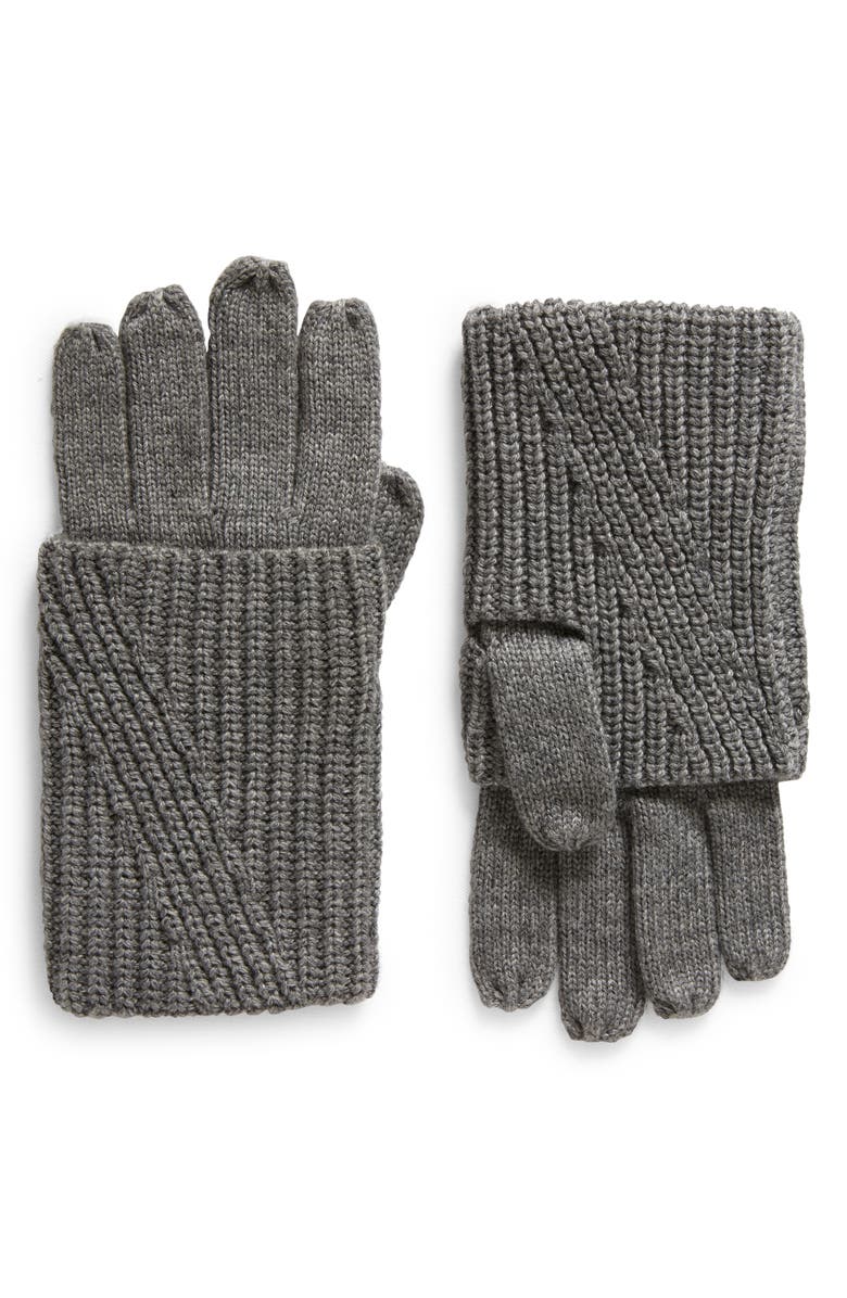 AllSaints Traveling Foldable Cuff Knit Gloves, Main, color, Grey Marl