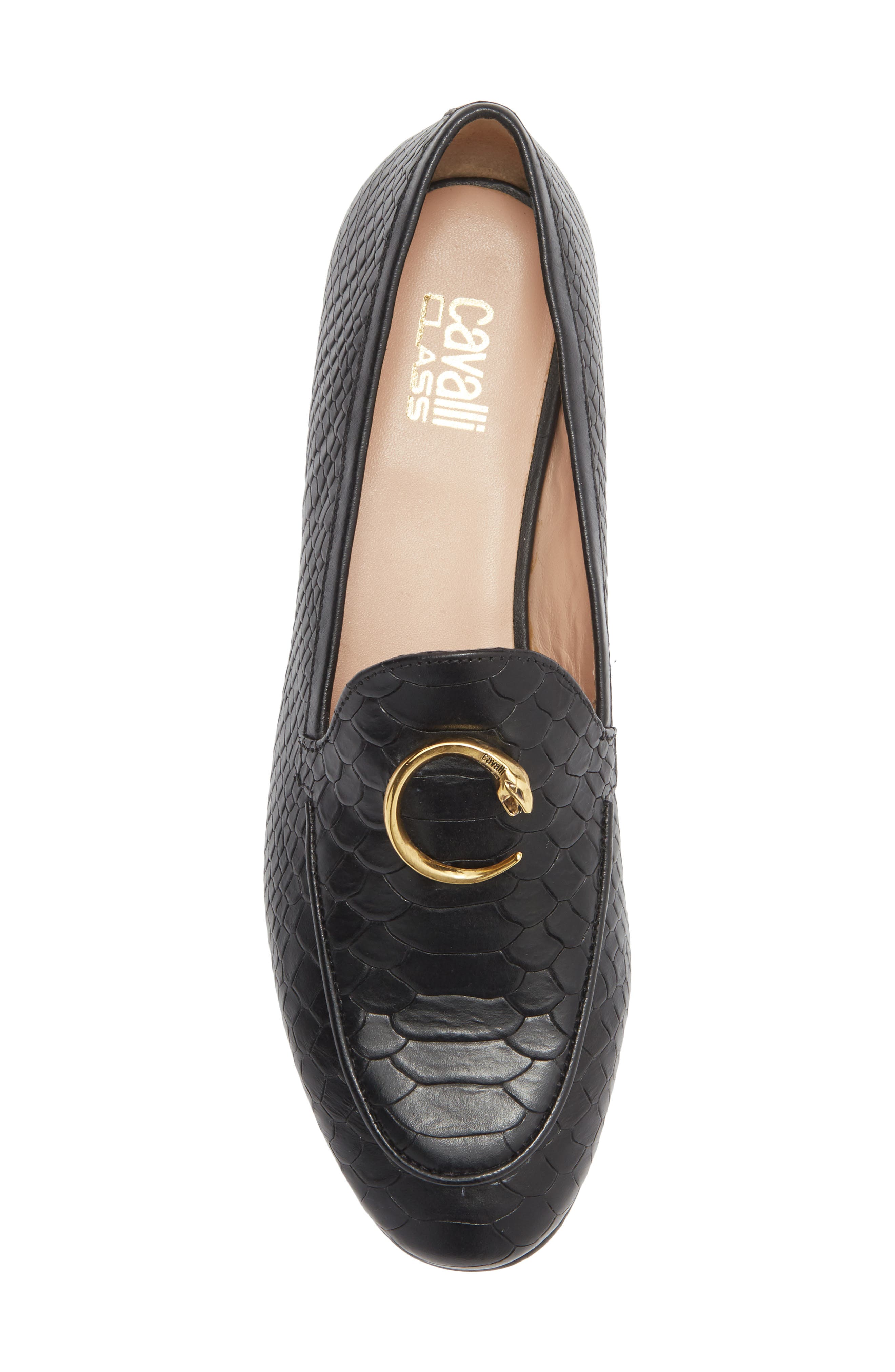 Roberto Cavalli Snake Ornament Loafer, Alternate, color, Black