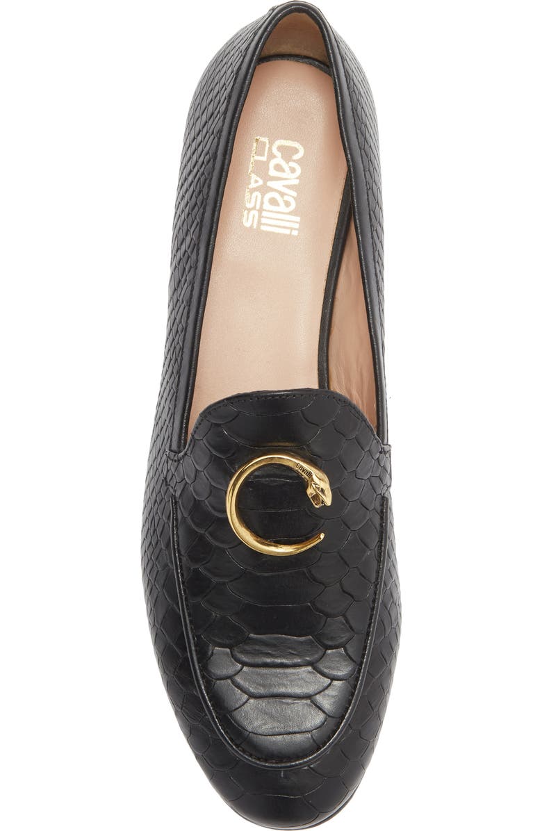 Roberto Cavalli Snake Ornament Loafer, Alternate, color, Black